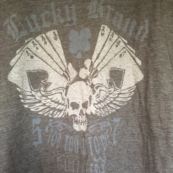 Lucky Brand Men XXL Skull & Card Gray T Shirt - Picture 3 of 5
